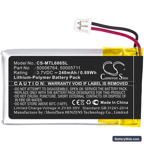 Mitel 6865i Replacement Battery, 3.7V, 240mAh, Li-Polymer 3