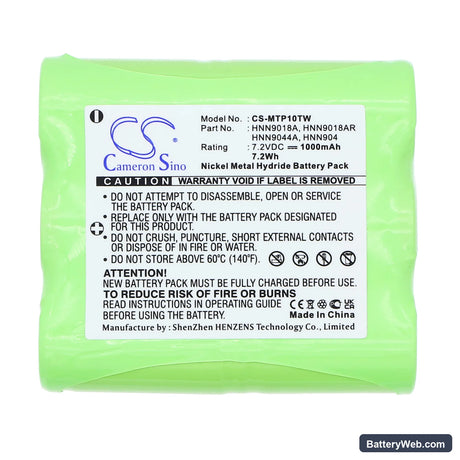 Motorola HT10 Replacement Battery, 7.2V, 1000mAh, Ni-MH 3