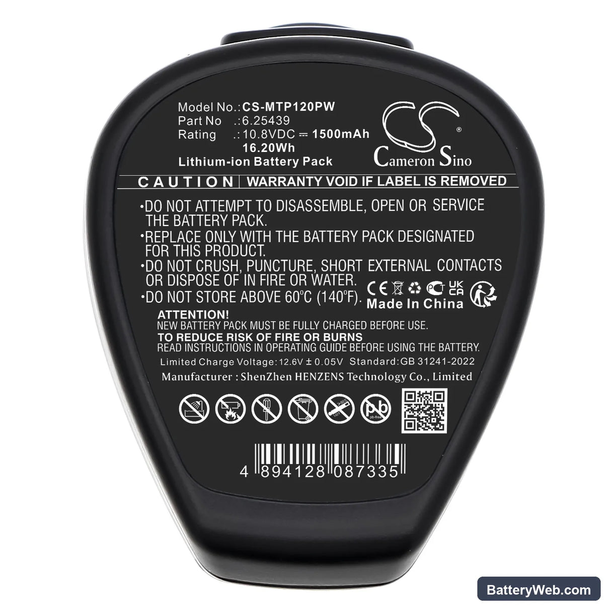 Metabo 00385000 Replacement Battery, 10.8V, 1500mAh, Li-ion 7