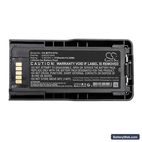 Motorola MTP600 Replacement Battery, 3.85V, 3700mAh, Li-ion 5