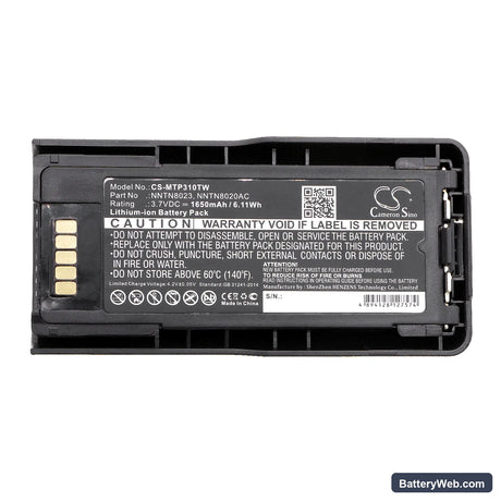 Motorola MTP600 Replacement Battery, 3.7V, 1650mAh, Li-ion 5