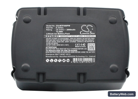 Metabo BHA 36 LTX Replacement Battery, 36V, 2000mAh, Li-ion 5