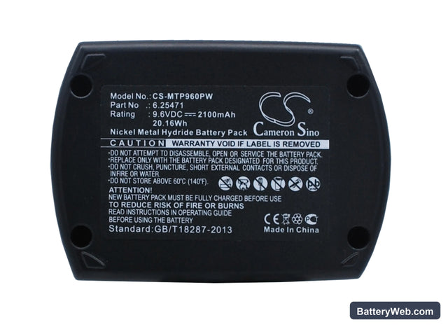 Metabo BS 9.6 Replacement Battery, 9.6V, 2100mAh, Ni-MH 1