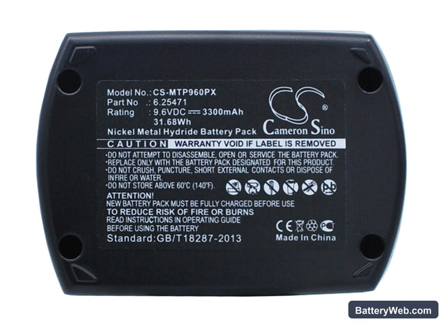 Metabo BS 9.6 Replacement Battery, 9.6V, 3300mAh, Ni-MH 1