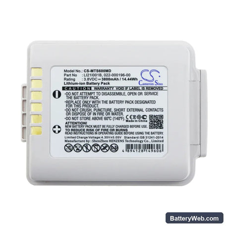 Mindray Telemetry Launcher Replacement Battery, 3.8V, 3800mAh, Li-ion 3