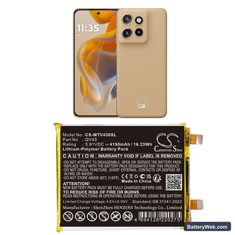 Motorola Moto Edge 50 Neo 5G Replacement Battery, 3.91V, 4150mAh, Li-Polymer 1