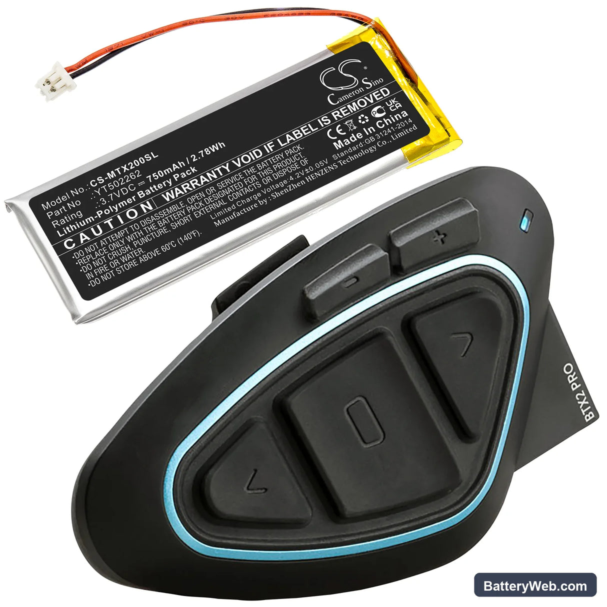 Midland BTX2 Pro Replacement Battery, 3.7V, 750mAh, Li-Polymer 6