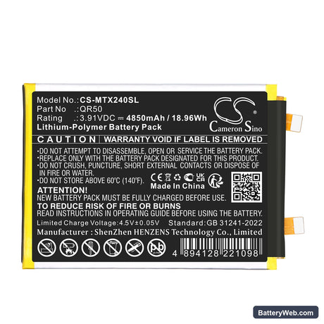 Motorola Moto Edge 50 5G Replacement Battery, 3.91V, 4850mAh, Li-Polymer 3