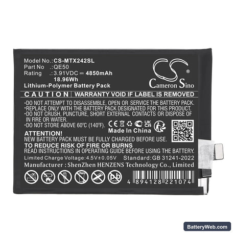 Motorola Moto G85 5G Replacement Battery, 3.91V, 4850mAh, Li-Polymer 3