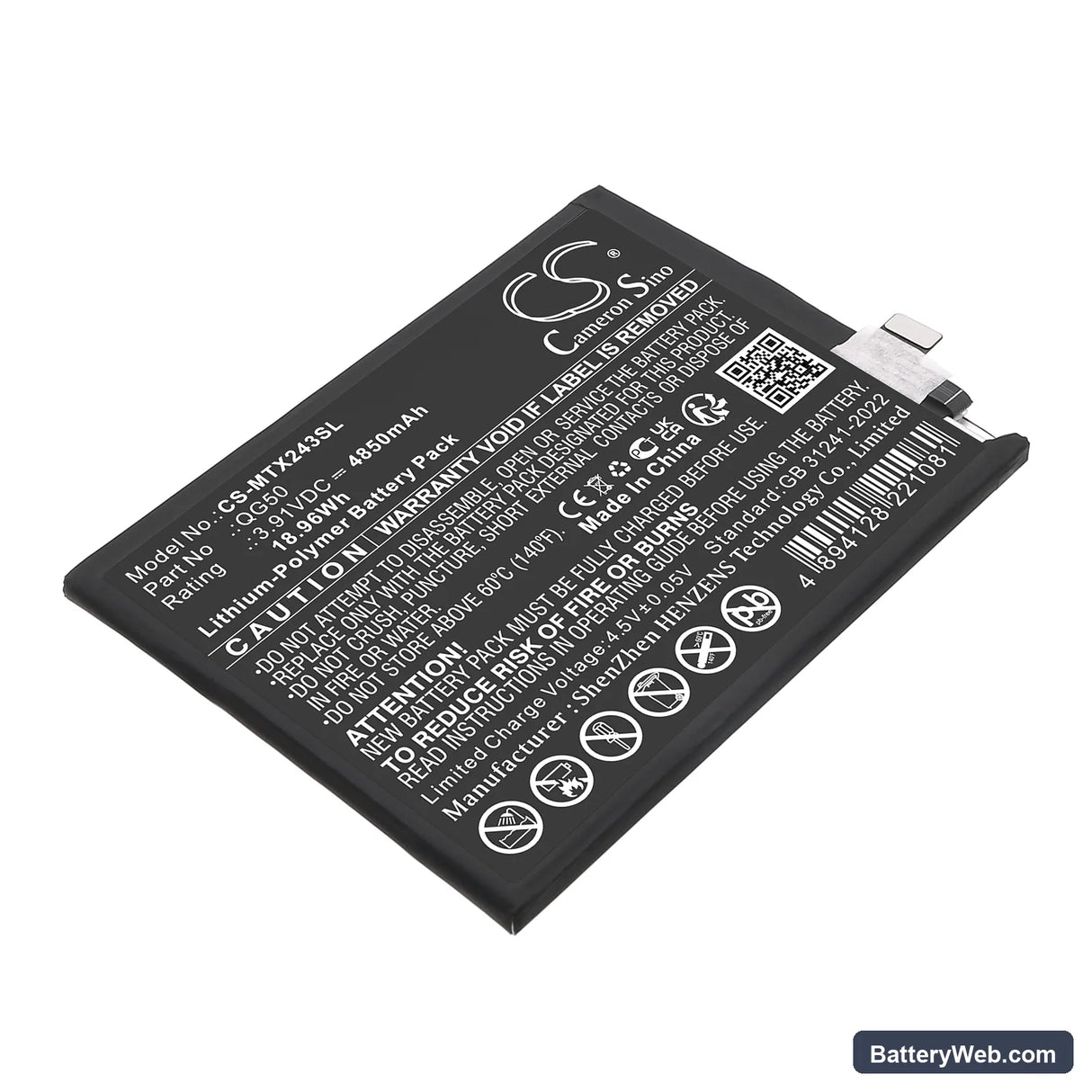 Motorola Moto G35 5G Replacement Battery, 3.91V, 4850mAh, Li-Polymer 1