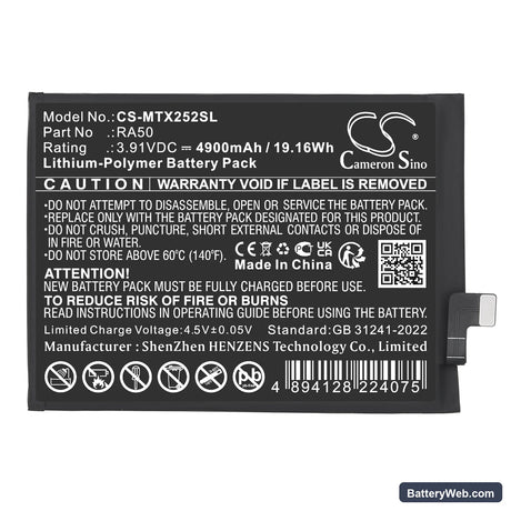 Motorola Moto G 5G 2025 Replacement Battery, 3.91V, 4900mAh, Li-Polymer 3