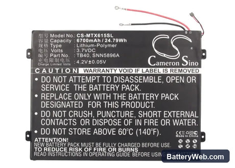Motorola Xoom 2 10.1 Replacement Battery, 3.7V, 6700mAh, Li-Polymer 5