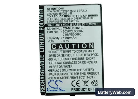 I-Mate Ultimate 8502 Replacement Battery, 3.7V, 1600mAh, Li-Polymer 5