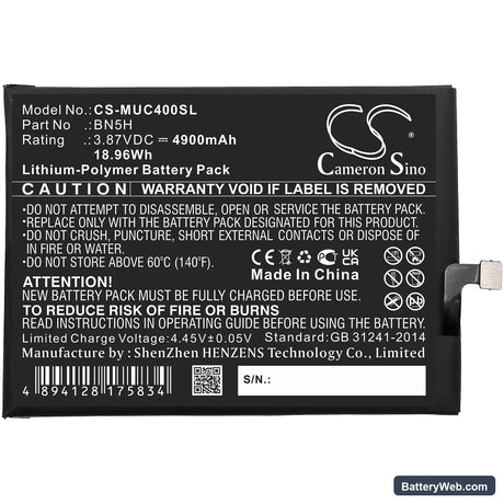 Poco M4 5G Replacement Battery, 3.87V, 4900mAh, Li-Polymer 3