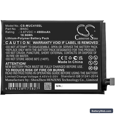 Redmi Note 11 5G Replacement Battery, 3.87V, 4900mAh, Li-Polymer 3