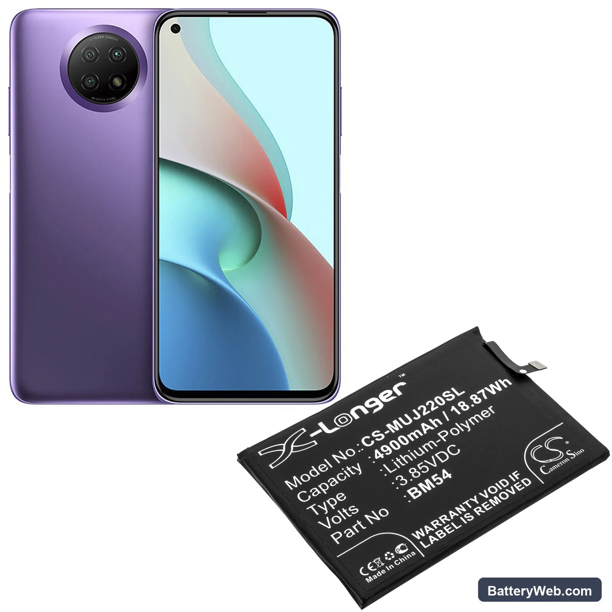 Redmi Note 9T Replacement Battery, 3.85V, 4900mAh, Li-Polymer 5