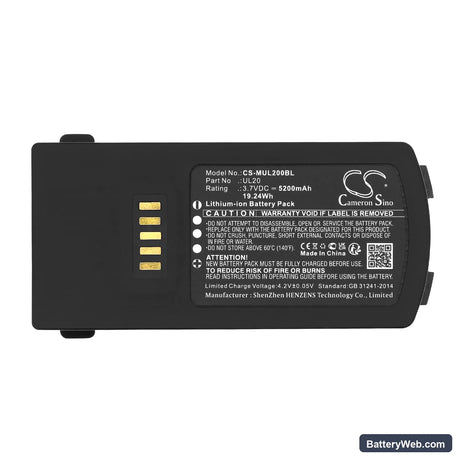 M3 Mobile UL20F Replacement Battery, 3.7V, 5200mAh, Li-ion 5