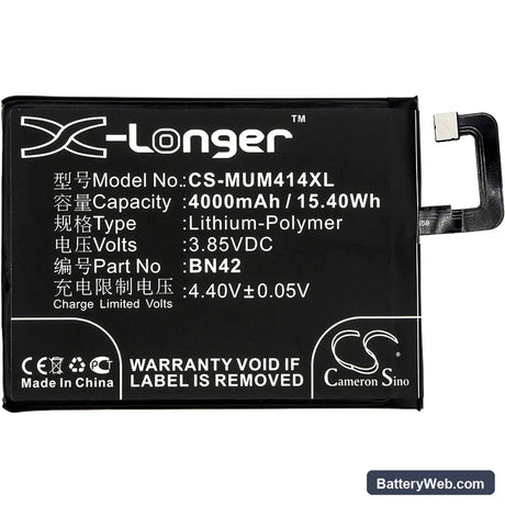 Xiaomi Hongmi 4 Replacement Battery, 3.85V, 4000mAh, Li-Polymer 3