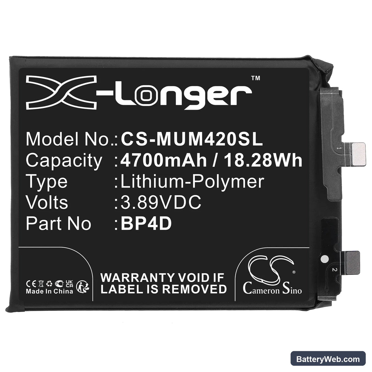 Xiaomi 13 Pro Replacement Battery, 3.89V, 4700mAh, Li-Polymer 3
