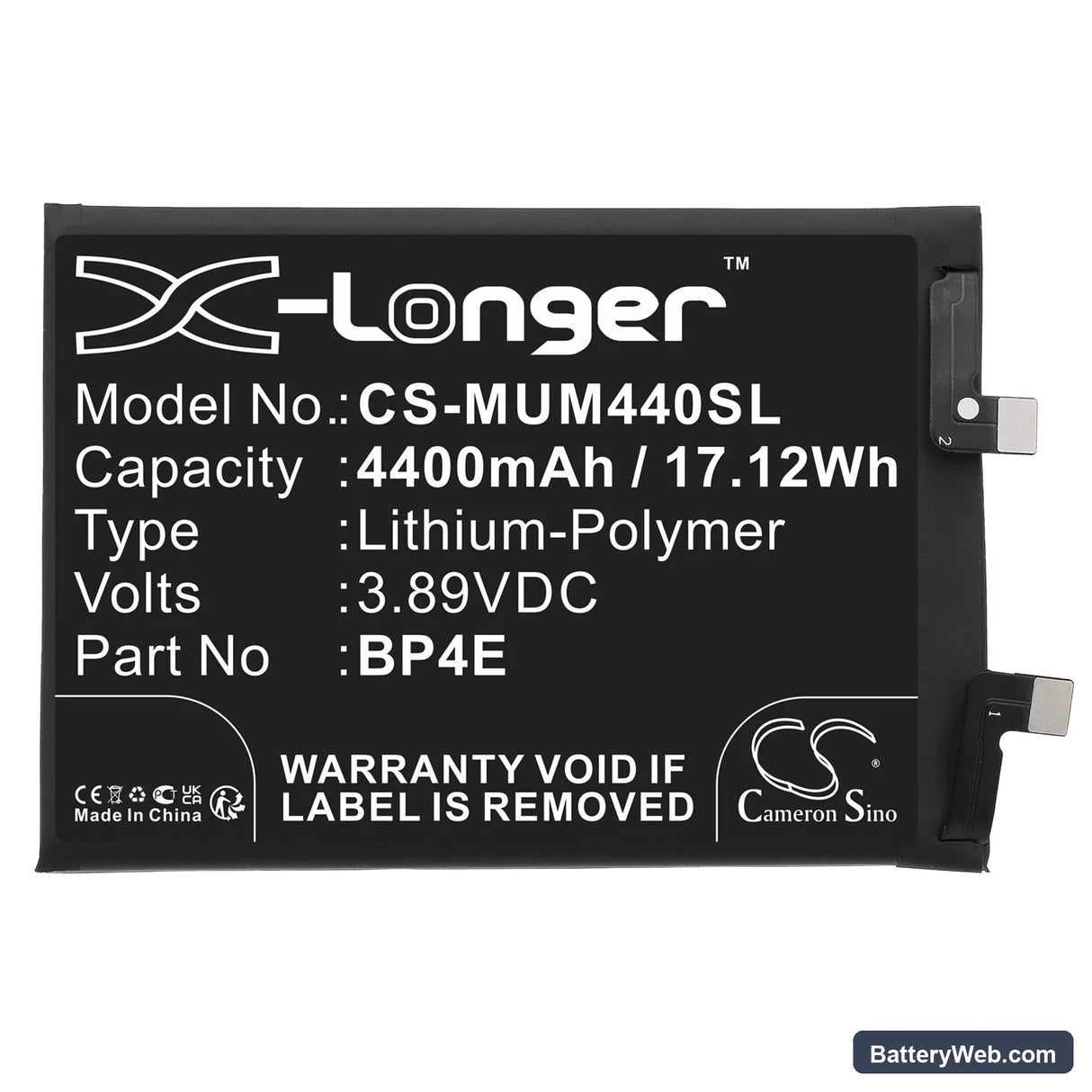 Xiaomi 13 Lite Replacement Battery, 3.89V, 4400mAh, Li-Polymer 3