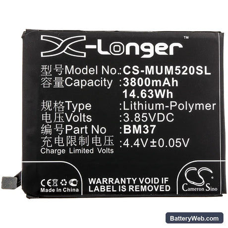 Xiaomi Mi 5s Plus Premium Edition ( International Version ) Replacement Battery, 3.85V, 3800mAh, Li-Polymer 3