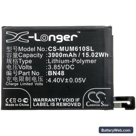 Xiaomi Redmi Note 6 Pro Replacement Battery, 3.85V, 3900mAh, Li-Polymer 3