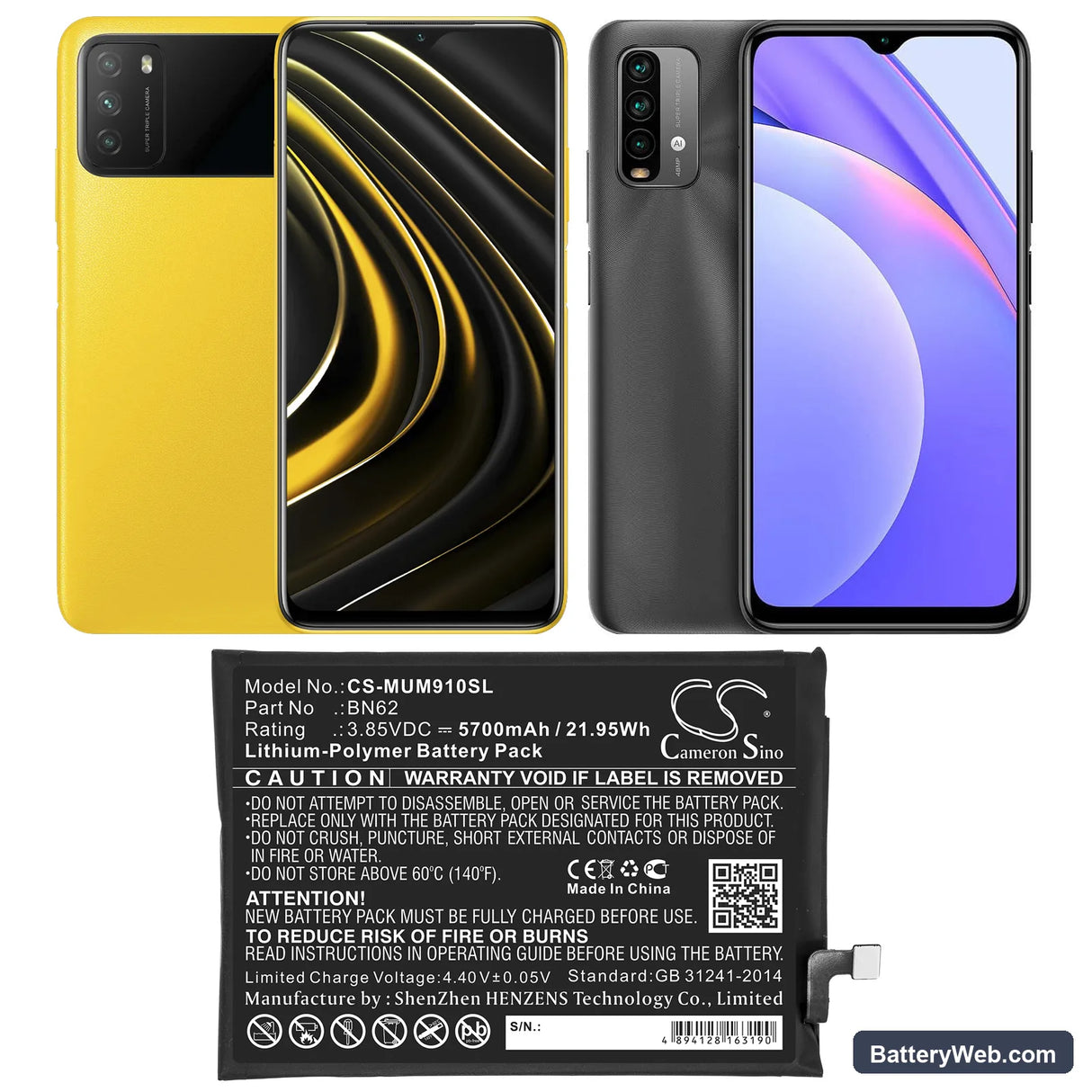 Poco M3 Replacement Battery, 3.85V, 5700mAh, Li-Polymer 5
