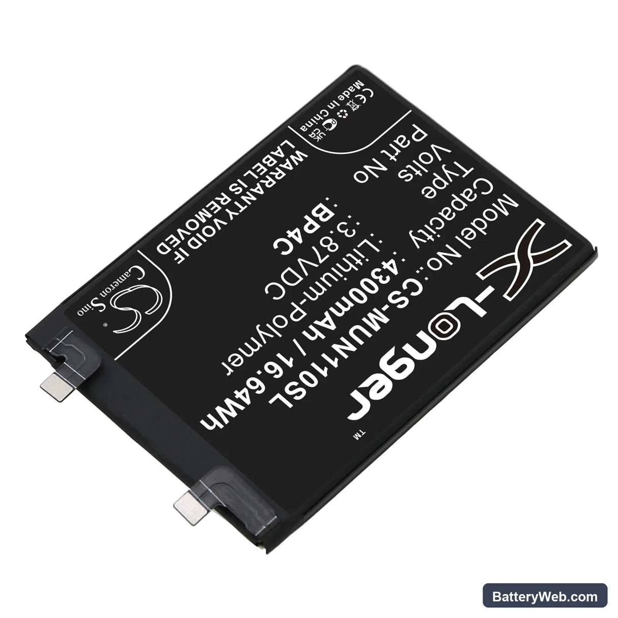 Xiaomi Redmi Note 11T Pro+ Replacement Battery, 3.87V, 4300mAh, Li-Polymer 2