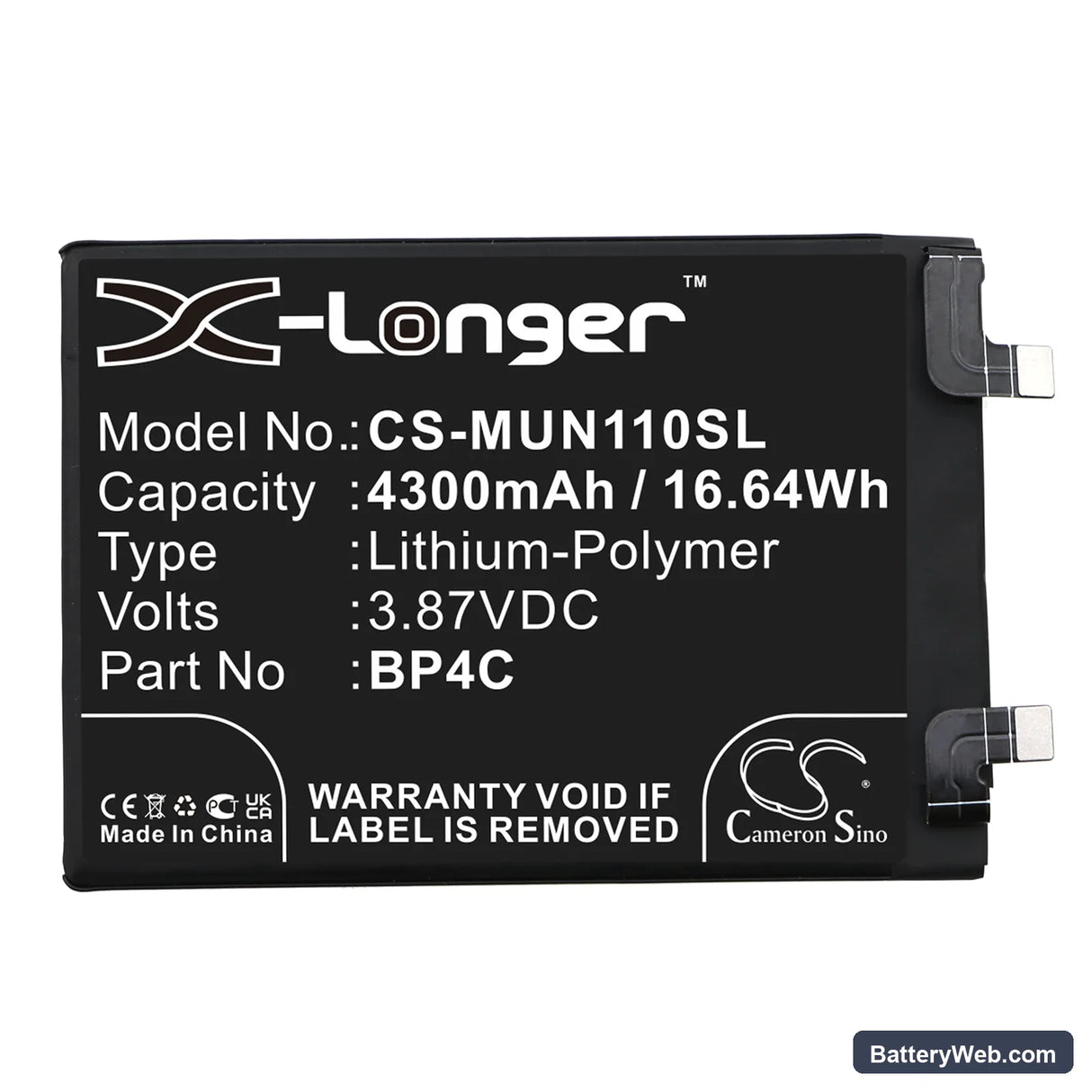 Xiaomi Redmi Note 11T Pro+ Replacement Battery, 3.87V, 4300mAh, Li-Polymer 3