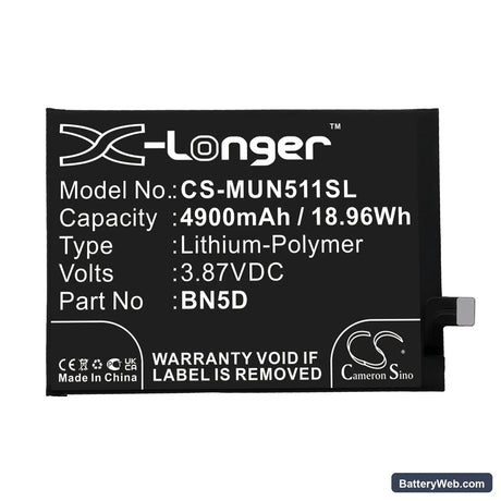Redmi Note 11S Replacement Battery, 3.87V, 4900mAh, Li-Polymer 3