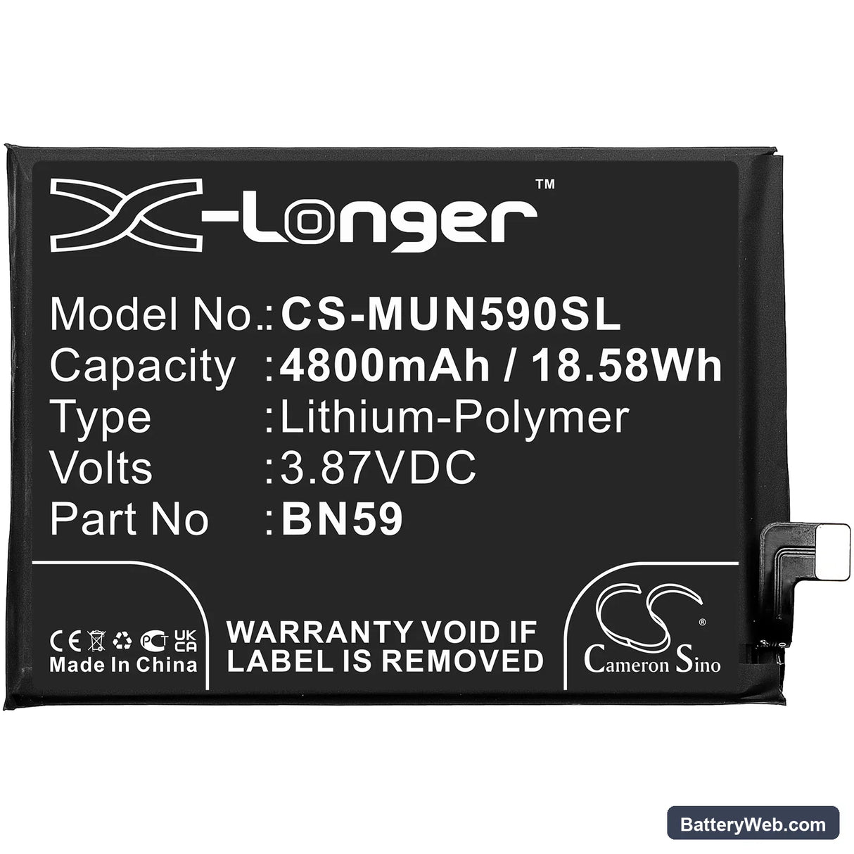 Xiaomi Redmi Note 10 Replacement Battery, 3.87V, 4800mAh, Li-Polymer 3