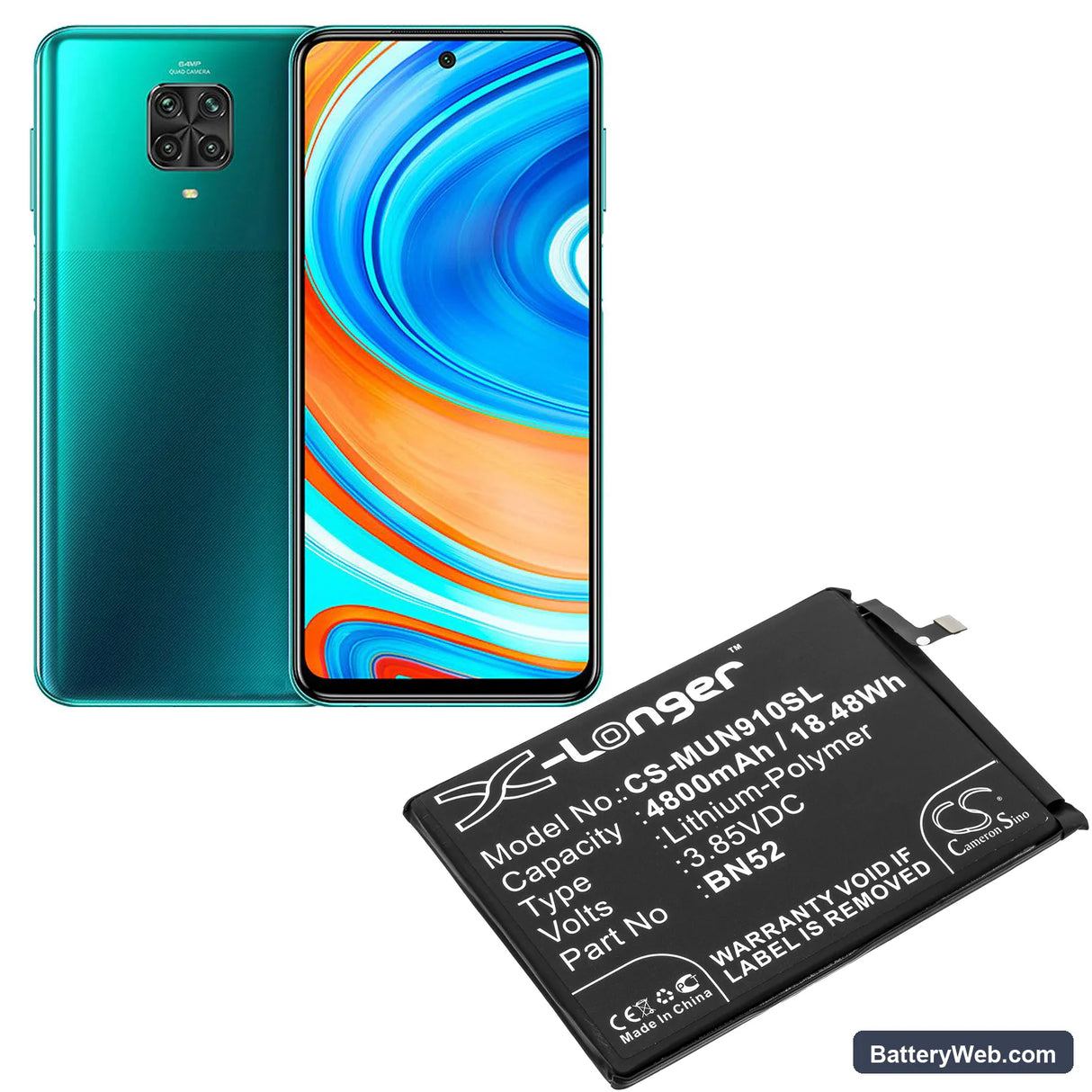 Redmi Note 9 Pro Replacement Battery, 3.85V, 4800mAh, Li-Polymer 5