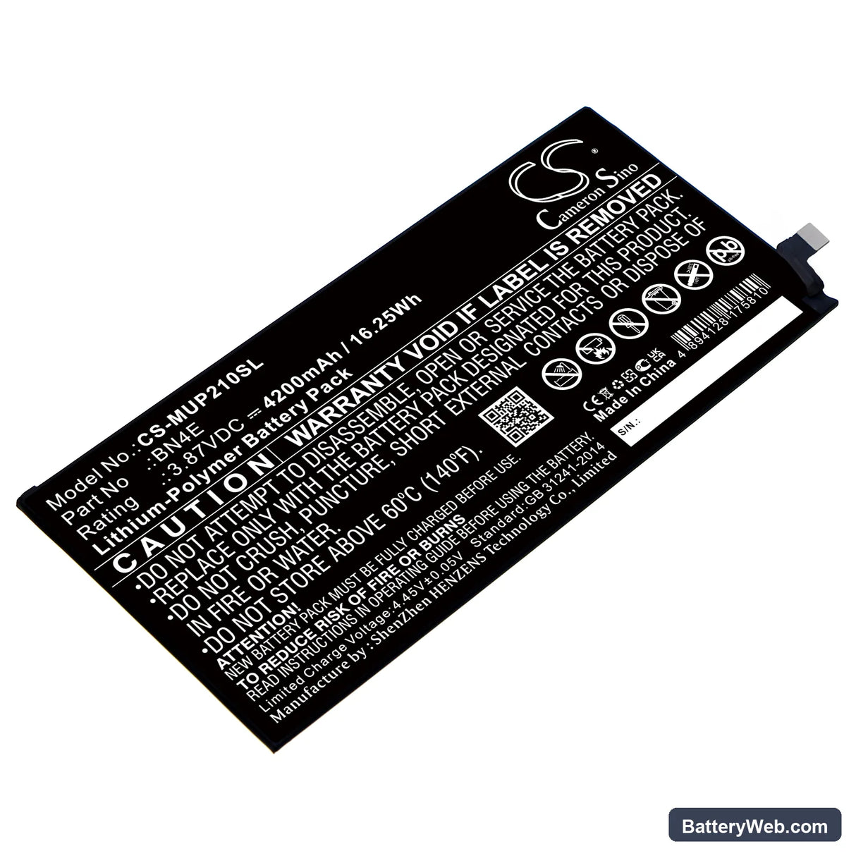 Xiaomi Pad 5 Replacement Battery, 3.87V, 4200mAh, Li-Polymer 1