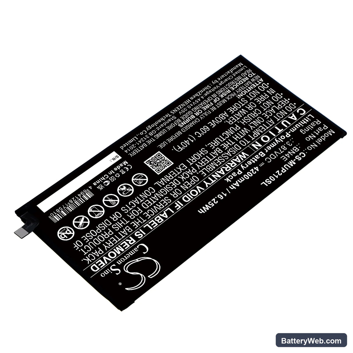 Xiaomi Pad 5 Replacement Battery, 3.87V, 4200mAh, Li-Polymer 2