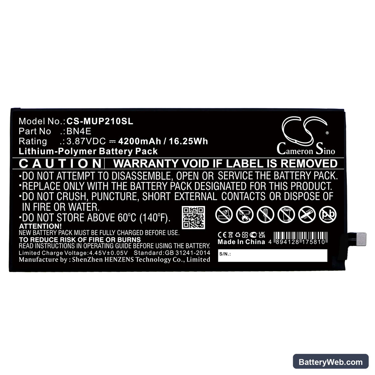 Xiaomi Pad 5 Replacement Battery, 3.87V, 4200mAh, Li-Polymer 3