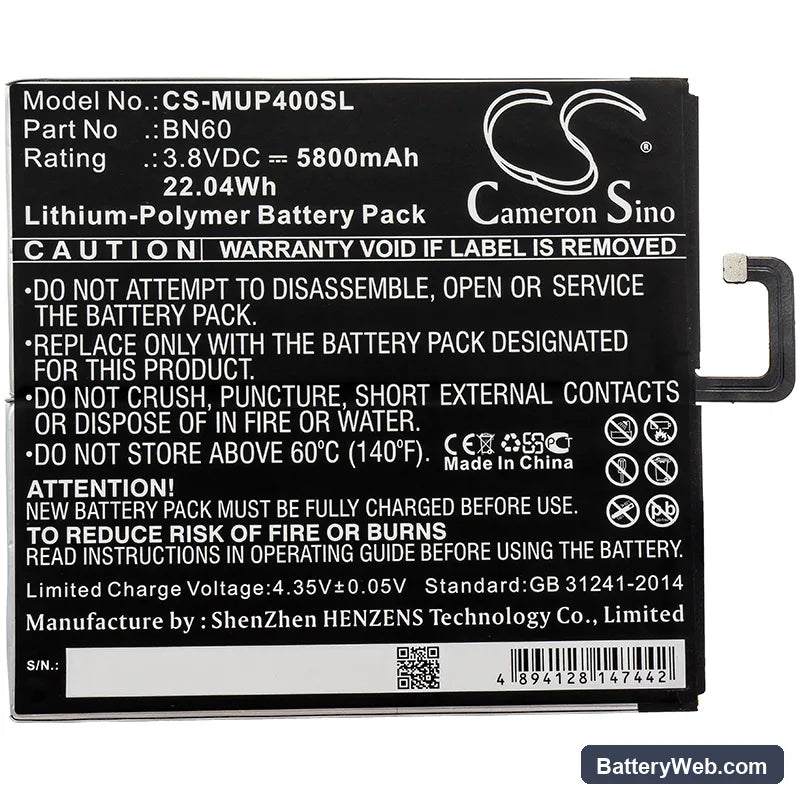 Xiaomi Mi Pad 4 Replacement Battery, 3.8V, 5800mAh, Li-Polymer 3