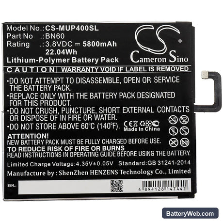 Xiaomi Mi Pad 4 Replacement Battery, 3.8V, 5800mAh, Li-Polymer 3
