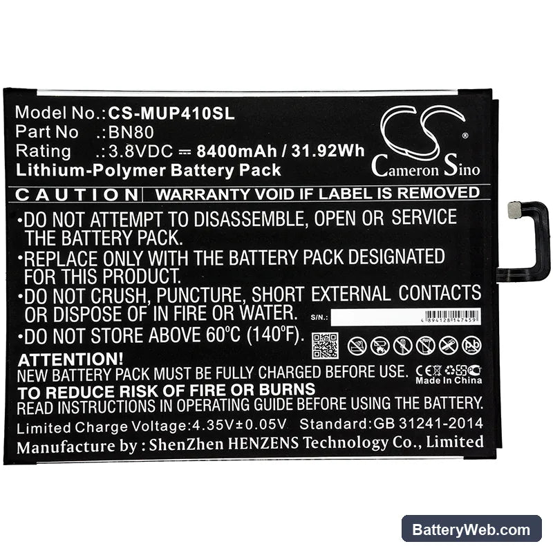 Xiaomi Mi Pad 4 Plus Replacement Battery, 3.8V, 8400mAh, Li-Polymer 3