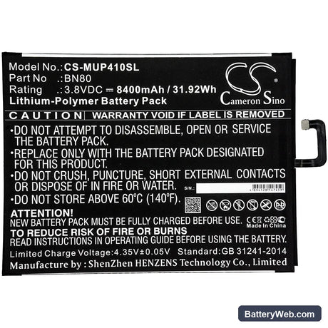 Xiaomi Mi Pad 4 Plus Replacement Battery, 3.8V, 8400mAh, Li-Polymer 3