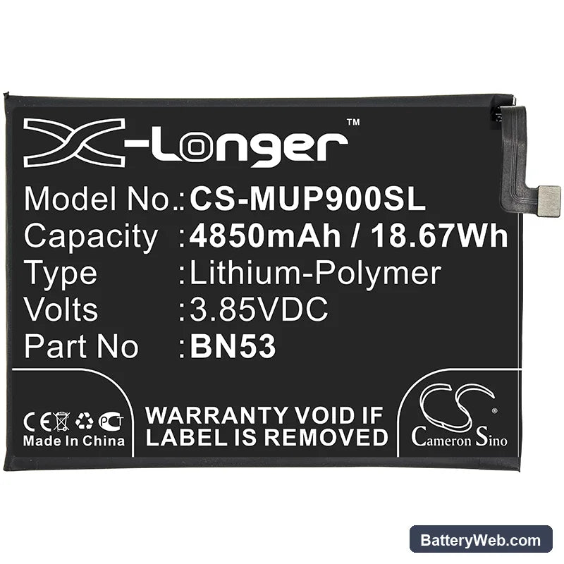 Redmi Note 9 Pro Replacement Battery, 3.85V, 4850mAh, Li-Polymer 3
