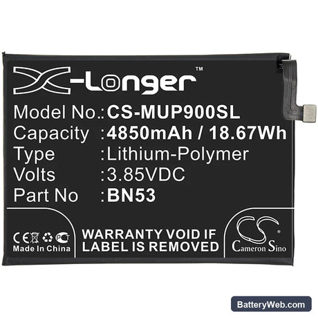Redmi Note 9 Pro Replacement Battery, 3.85V, 4850mAh, Li-Polymer 3