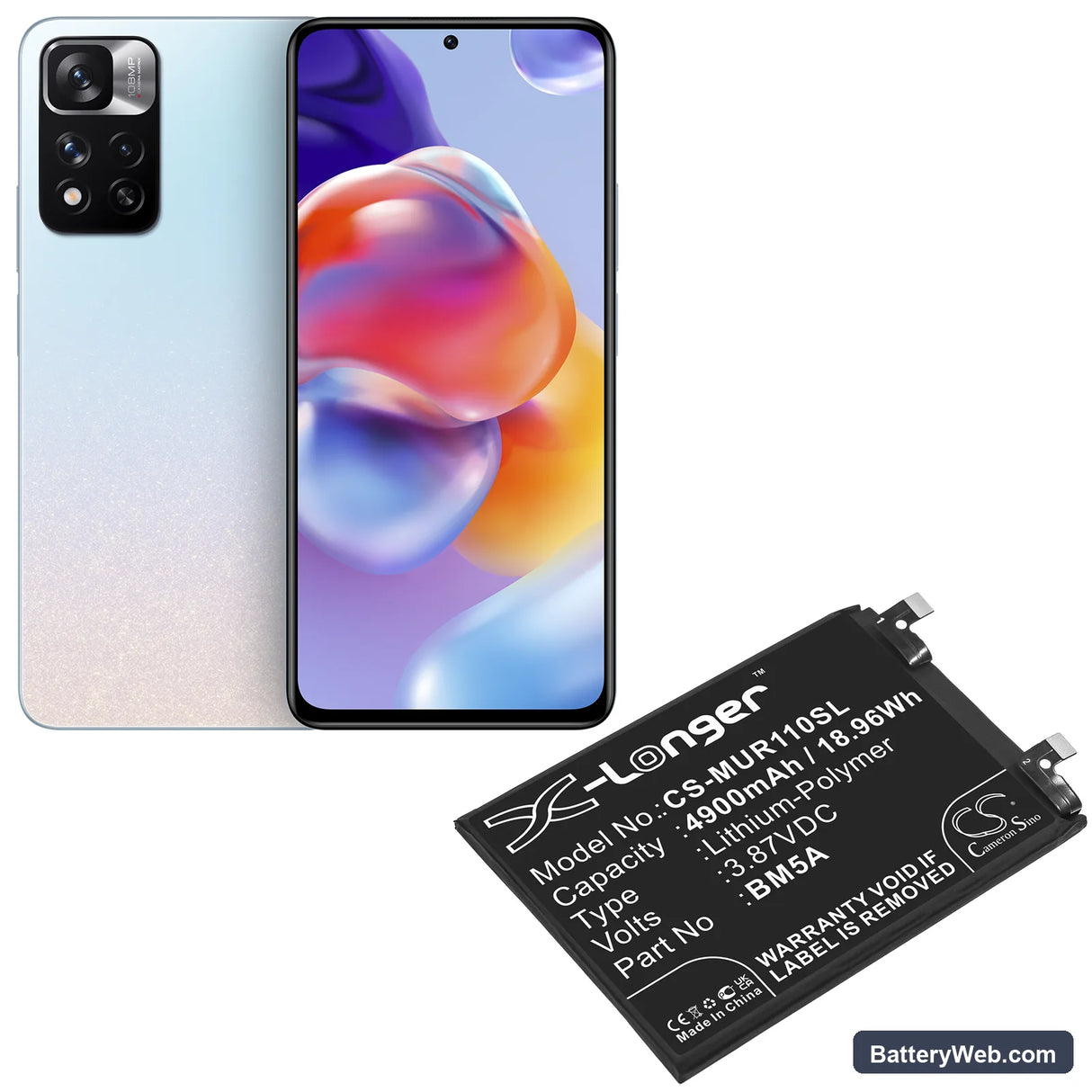 Redmi Note 11 Pro Replacement Battery, 3.87V, 4900mAh, Li-Polymer 5