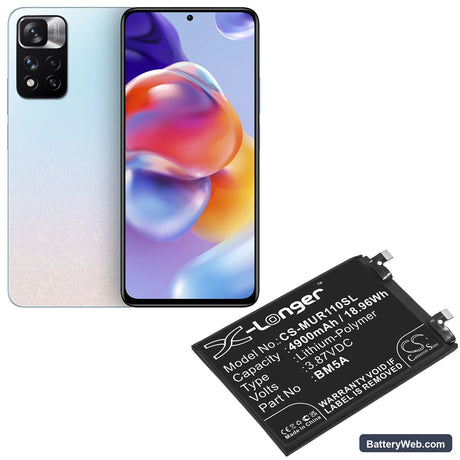 Redmi Note 11 Pro Replacement Battery, 3.87V, 4900mAh, Li-Polymer 5