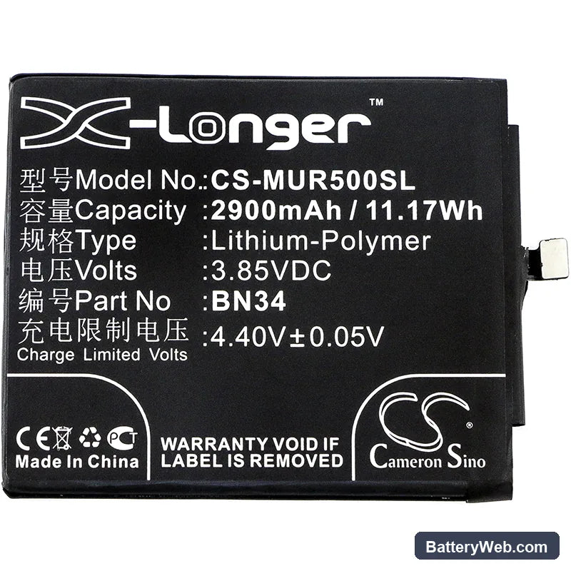 Redmi 5A Replacement Battery, 3.85V, 2900mAh, Li-Polymer 3