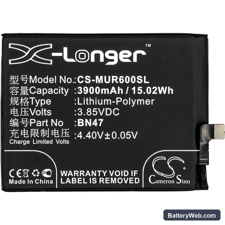 Xiaomi Redmi 6 Pro Replacement Battery, 3.85V, 3900mAh, Li-Polymer 3