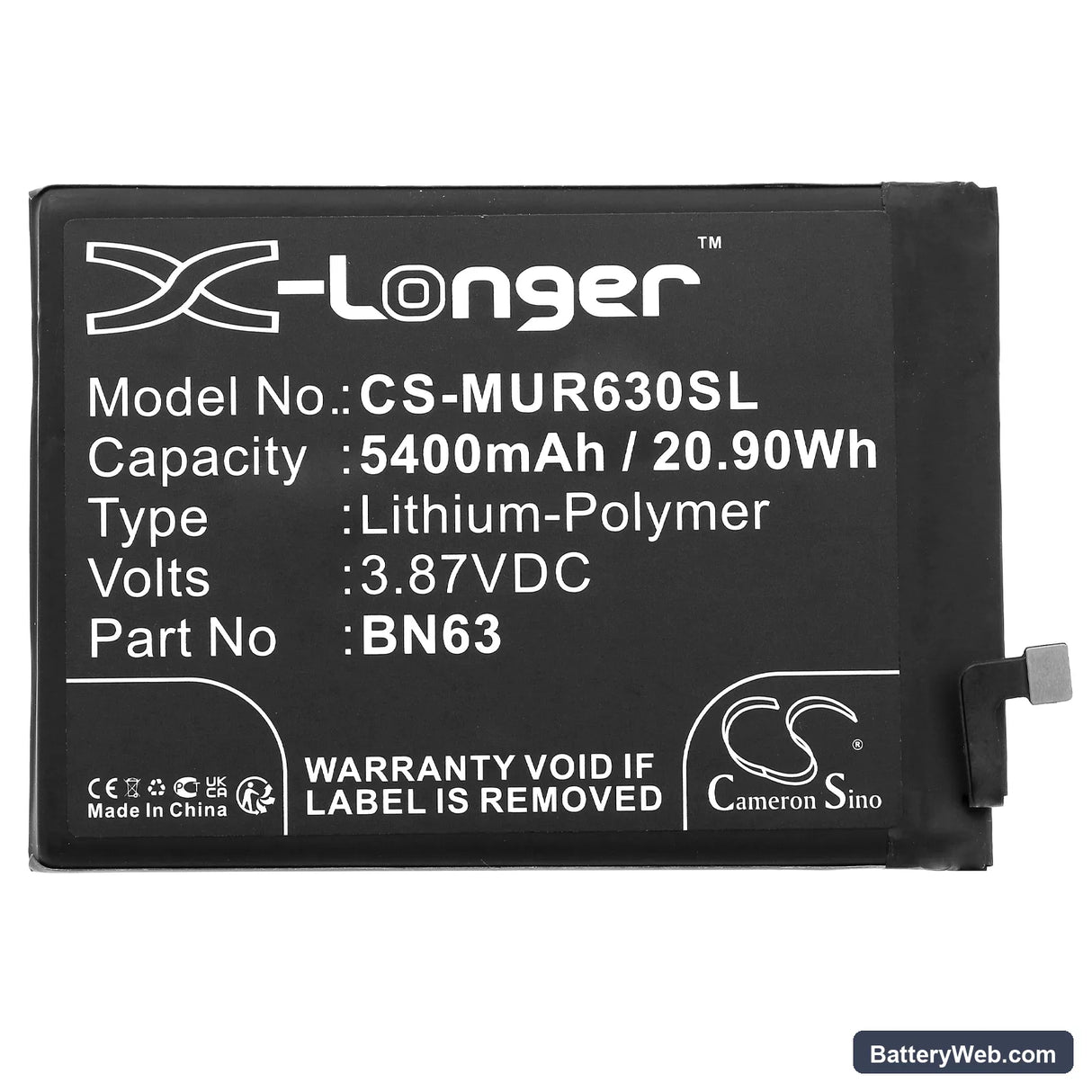 Redmi 10 Prime Replacement Battery, 3.87V, 5400mAh, Li-Polymer 3