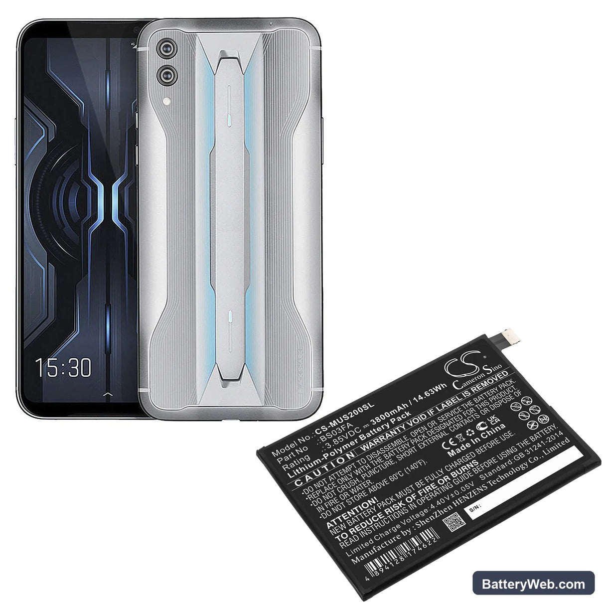 Xiaomi Black Shark 2 Replacement Battery, 3.85V, 3800mAh, Li-Polymer 5