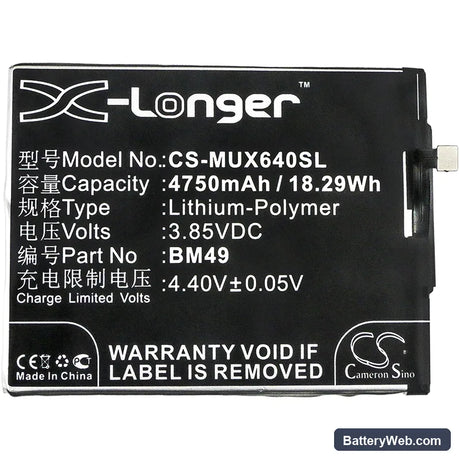 Xiaomi Max Replacement Battery, 3.85V, 4750mAh, Li-Polymer 3