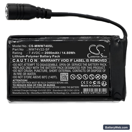 Mobile Warming Men’s Primer Shirt Replacement Battery, 7.4V, 2000mAh, Li-Polymer 3
