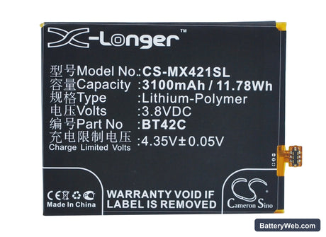 MeiZu Note 2 Replacement Battery, 3.8V, 3100mAh, Li-Polymer 5